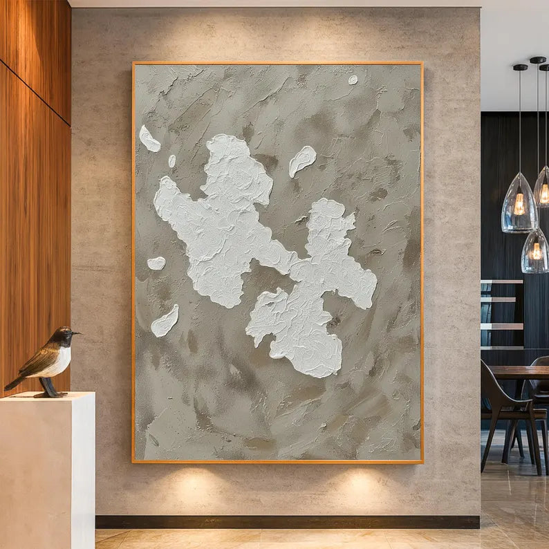 Neutral Textured Abstract Wall Art – Minimalist Beige Plaster Canvas Painting for Modern Luxury Living Room Decor