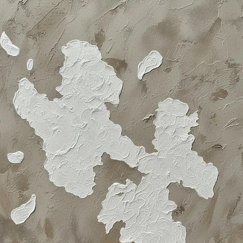 Neutral Textured Abstract Wall Art – Minimalist Beige Plaster Canvas Painting for Modern Luxury Living Room Decor