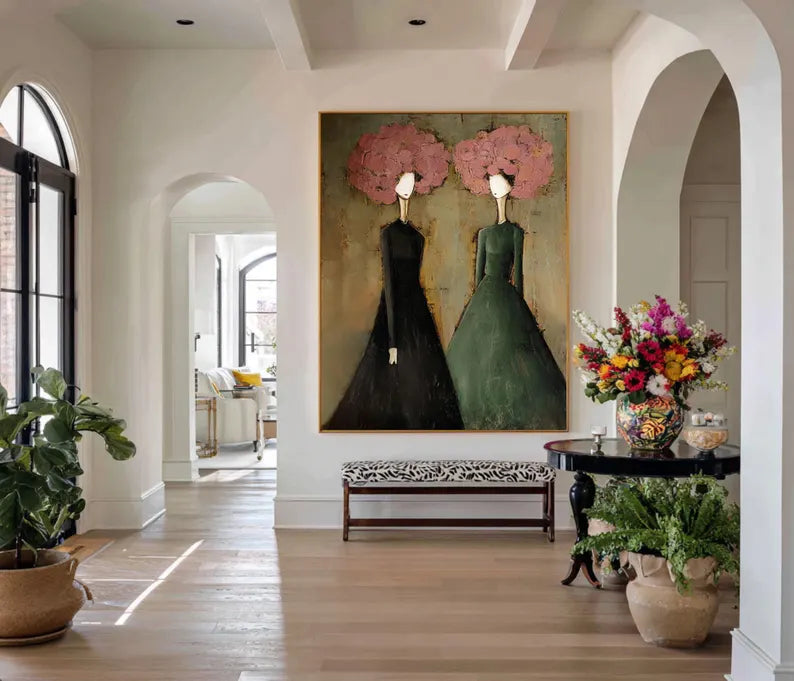 Modern Abstract Women Portrait Wall Art – Contemporary Fashion Figure Oil Painting for Living Room Decor