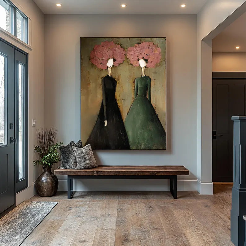 Modern Abstract Women Portrait Wall Art – Contemporary Fashion Figure Oil Painting for Living Room Decor