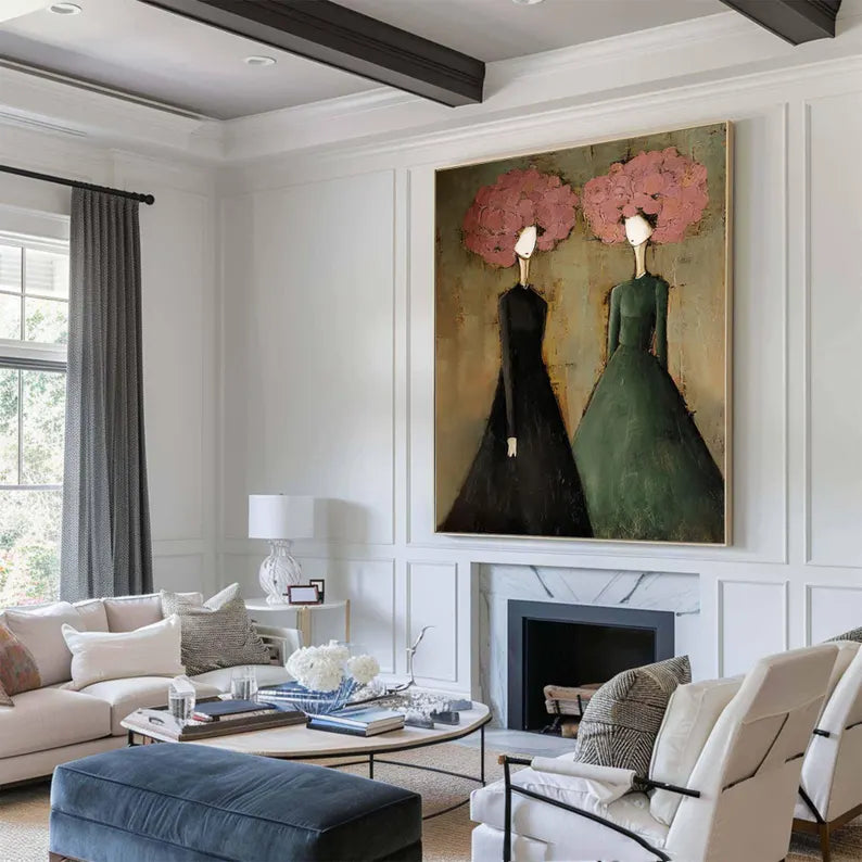 Modern Abstract Women Portrait Wall Art – Contemporary Fashion Figure Oil Painting for Living Room Decor