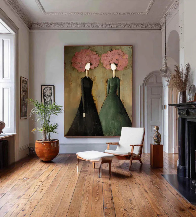 Modern Abstract Women Portrait Wall Art – Contemporary Fashion Figure Oil Painting for Living Room Decor