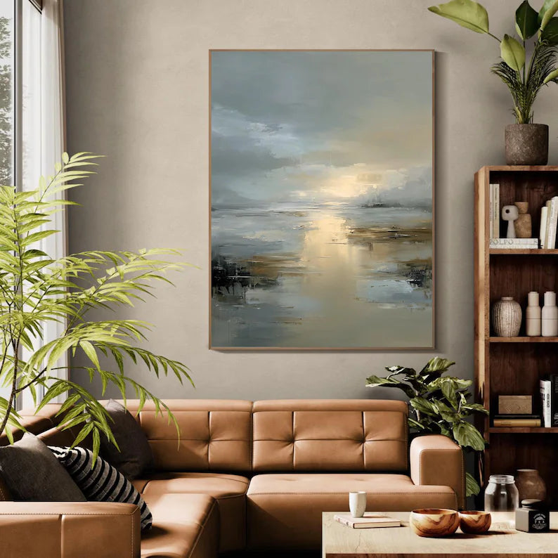 Large Abstract Seascape Wall Art for Living Room – Modern Coastal Ocean Canvas Painting