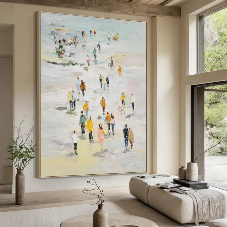 Large Abstract People Walking Wall Art – Modern Figurative Canvas Painting for Living Room Decor