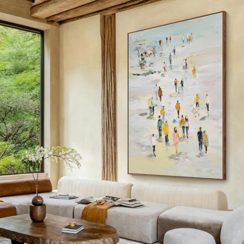 Large Abstract People Walking Wall Art – Modern Figurative Canvas Painting for Living Room Decor