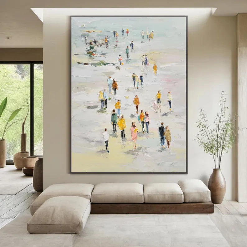 Large Abstract People Walking Wall Art – Modern Figurative Canvas Painting for Living Room Decor