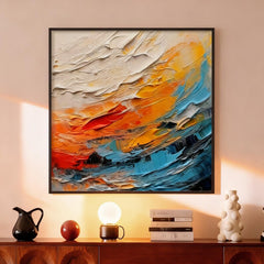 Colorful Abstract Ocean Wave Wall Art – Modern Textured Coastal Canvas Painting for Living Room Decor