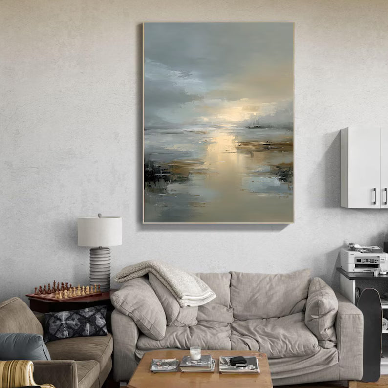 Large Abstract Seascape Wall Art for Living Room – Modern Coastal Ocean Canvas Painting