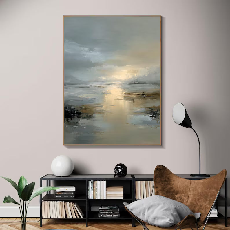 Large Abstract Seascape Wall Art for Living Room – Modern Coastal Ocean Canvas Painting