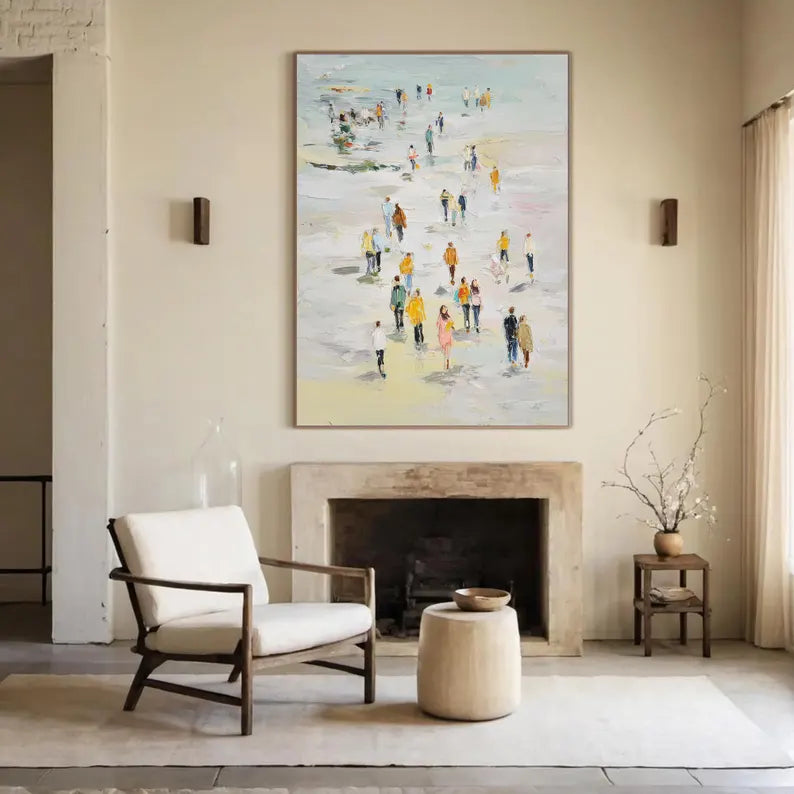 Large Abstract People Walking Wall Art – Modern Figurative Canvas Painting for Living Room Decor