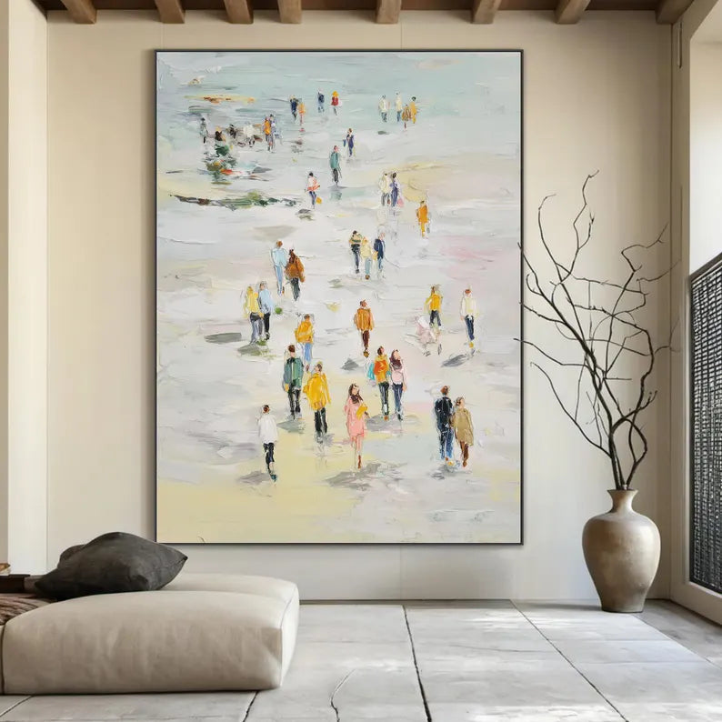 Large Abstract People Walking Wall Art – Modern Figurative Canvas Painting for Living Room Decor