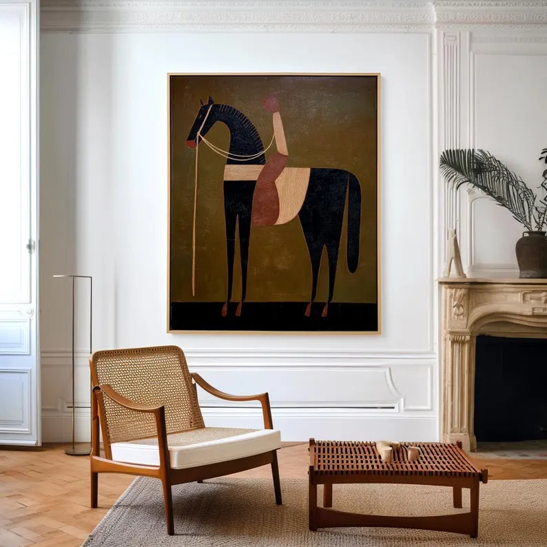 Modern Abstract Horse Wall Art – Minimalist Equestrian Canvas Painting for Contemporary Home Decor