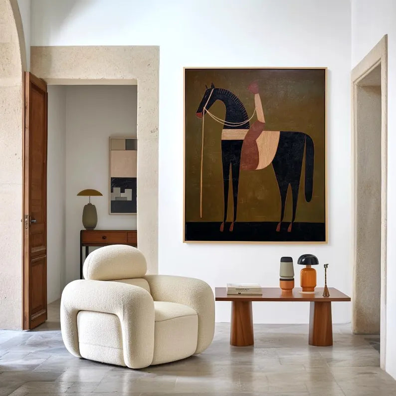 Modern Abstract Horse Wall Art – Minimalist Equestrian Canvas Painting for Contemporary Home Decor