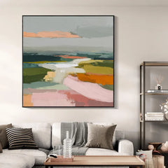 Colorful Abstract Landscape Wall Art – Modern Palette Knife Canvas Painting for Contemporary Living Room Decor
