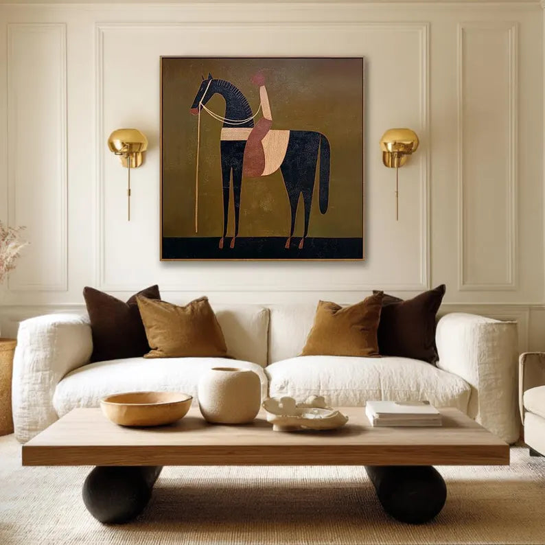 Modern Abstract Horse Wall Art – Minimalist Equestrian Canvas Painting for Contemporary Home Decor