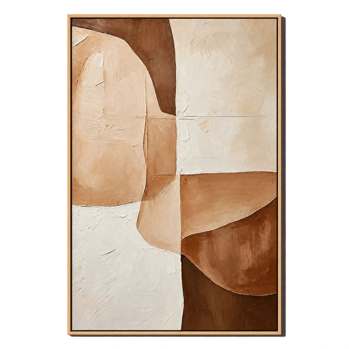 Ownanart Hand-Painted Beige Cream and Brown Organic Geometric Abstract Oil Painting – 3D Textured Vertical Impasto Canvas Wall Art for Living Room Bedroom Entryway and Office