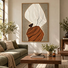 Ownanart Hand-Painted Cream Brown and Taupe Organic Abstract with Black Lines Oil Painting – 3D Textured Vertical Impasto Canvas Wall Art for Living Room Bedroom Entryway and Office #OA 1561