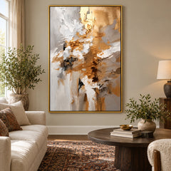 Ownanart Hand-Painted Gold White Grey and Black Textured Abstract Oil Painting – 3D Textured Vertical Impasto Canvas Wall Art for Living Room Bedroom Entryway and Office #OA 1558