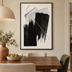 Ownanart Hand-Painted Black and White Geometric Abstract Oil Painting – Textured Vertical Canvas Wall Art for Living Room and Office #OA 1485
