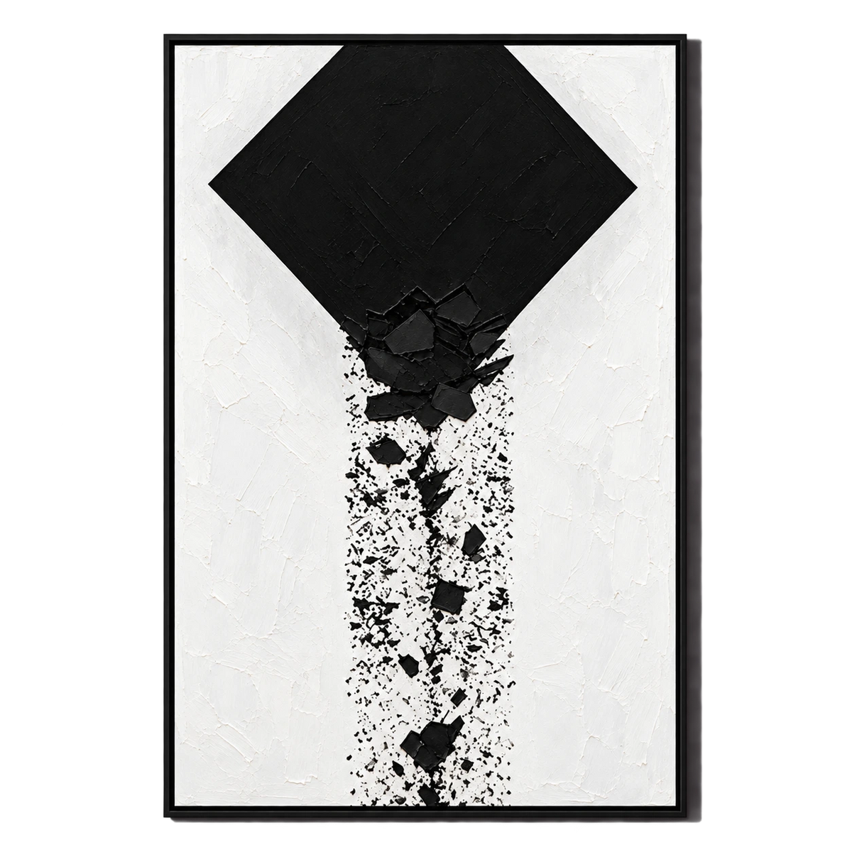Ownanart Hand-Painted Black Diamond and Falling Fragments Oil Painting – Textured Vertical Canvas Wall Art for Living Room and Office