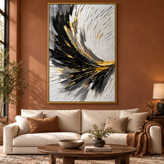 Ownanart Hand-Painted Black White and Gold Curved Lines Abstract Oil Painting – 3D Textured Vertical Impasto Canvas Wall Art for Living Room Bedroom Entryway and Office #OA 1533