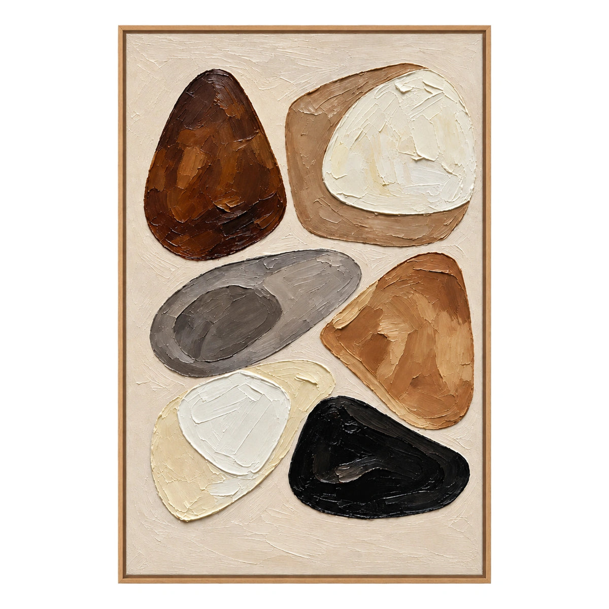Ownanart Hand-Painted Brown Black Cream and Grey Organic Shapes Abstract Oil Painting – 3D Textured Vertical Impasto Canvas Wall Art for Living Room Bedroom Entryway and Office
