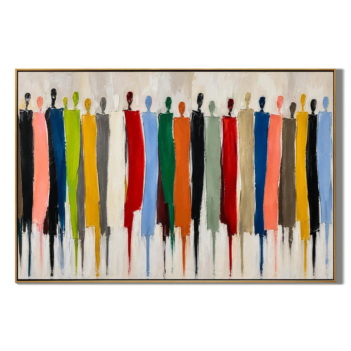 Ownanart Hand-Painted Colorful Abstract People Oil Painting – Large Horizontal group figure canvas, textured figurative wall art, Original Canvas Art for Living Room and Office