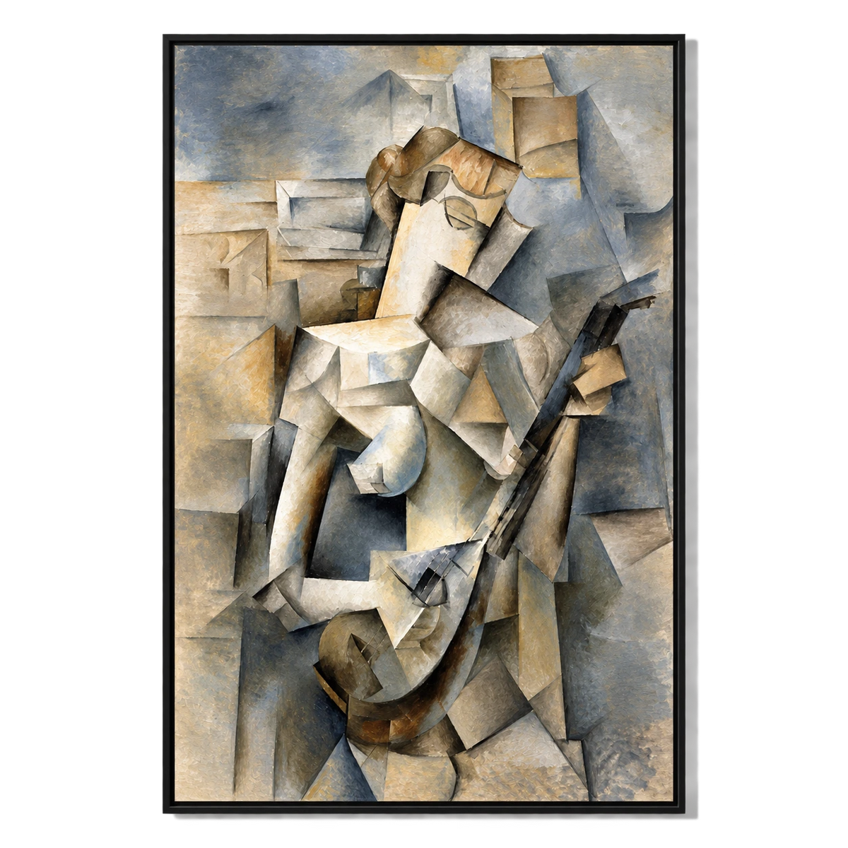 Ownanart Hand-Painted Cubist Guitar Player Oil Painting – Cubist Geometric Figurative Music Art, 3D Textured Vertical Canvas Wall Art, Original Painting for Living Room Bedroom Entryway and Office