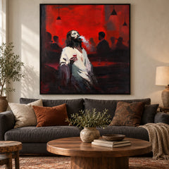 Ownanart Hand-Painted Man with Wine Glass in Red Bar Oil Painting – Expressive Figurative Portrait Art, 3D Textured Square Canvas Wall Art for Living Room Bedroom Entryway and Office #OA 1524