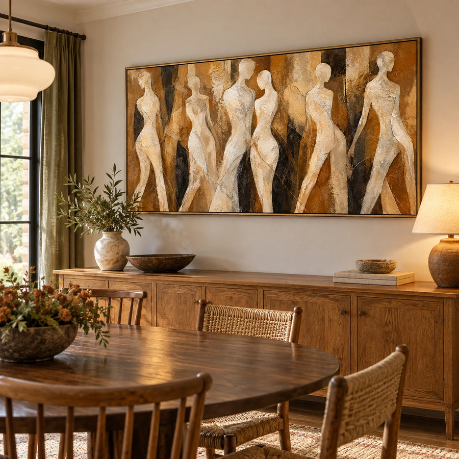 Neutral Abstract Female Figures Oil Painting | Beige Textured Figurative Wall Art #OA 1465