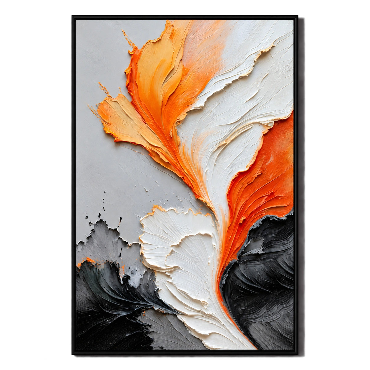 Ownanart Hand-Painted Orange White Black and Grey Flowing Abstract Oil Painting – 3D Textured Vertical Impasto Canvas Wall Art for Living Room Bedroom Entryway and Office