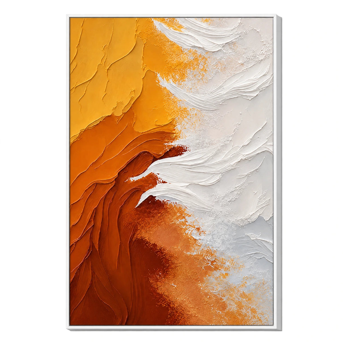 Ownanart Hand-Painted Orange Yellow and White Flowing Abstract Oil Painting – 3D Textured Vertical Impasto Canvas Wall Art for Living Room Bedroom Entryway and Office