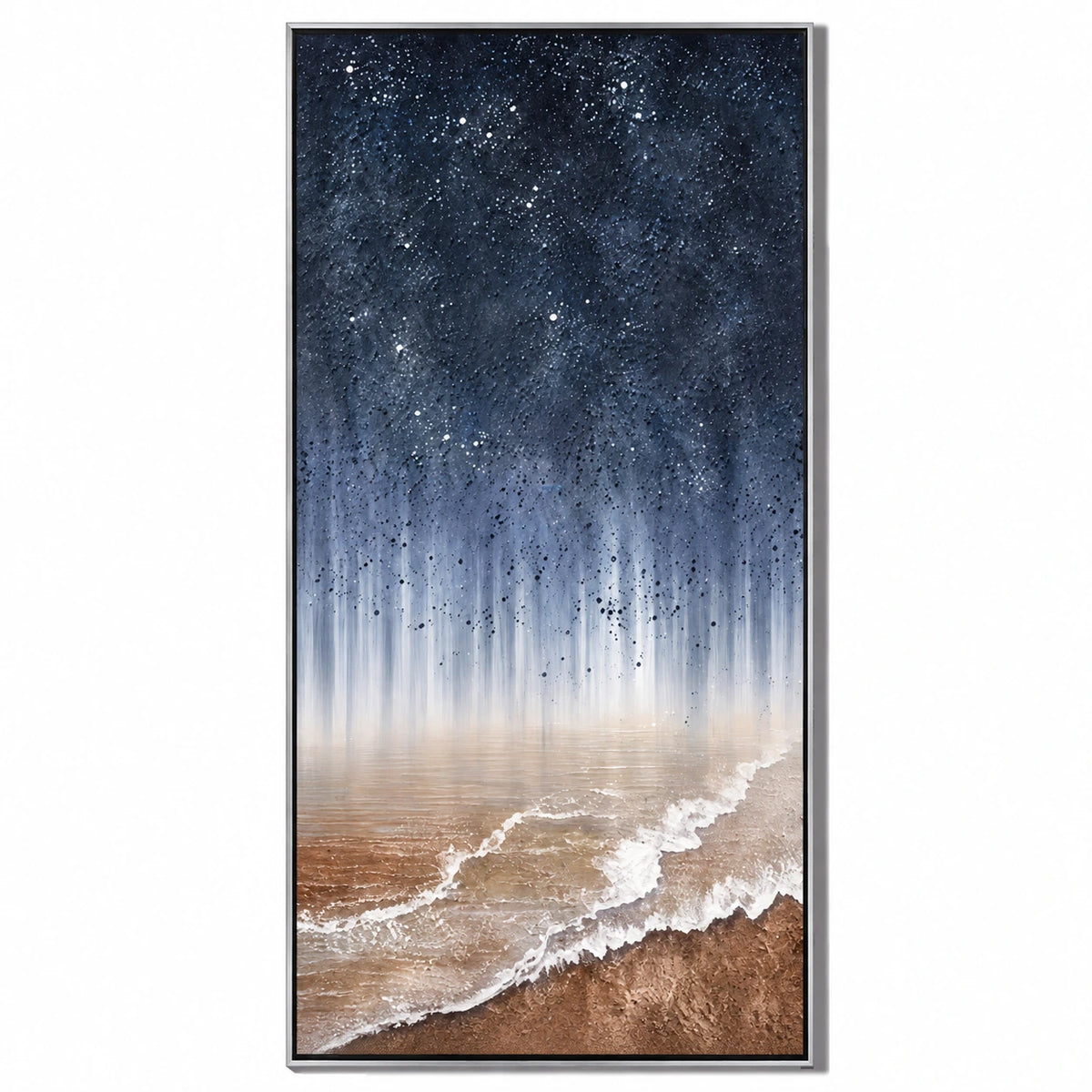 Ownanart Hand-Painted Starry Night Sky over Ocean Shore Oil Painting – Atmospheric Abstract Coastal Landscape, 3D Textured Vertical Canvas Wall Art for Living Room Bedroom Entryway and Office