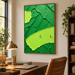 Ownanart Hand-Painted Vertical Abstract Golf Course Oil Painting – Vertical abstract sports canvas, textured golf wall art, Original Canvas Art for Living Room and Office #OA 1480