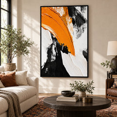 Ownanart Hand-Painted Orange Black and White Sweeping Abstract Oil Painting – 3D Textured Vertical Impasto Canvas Wall Art for Living Room Bedroom Entryway and Office #OA 1562