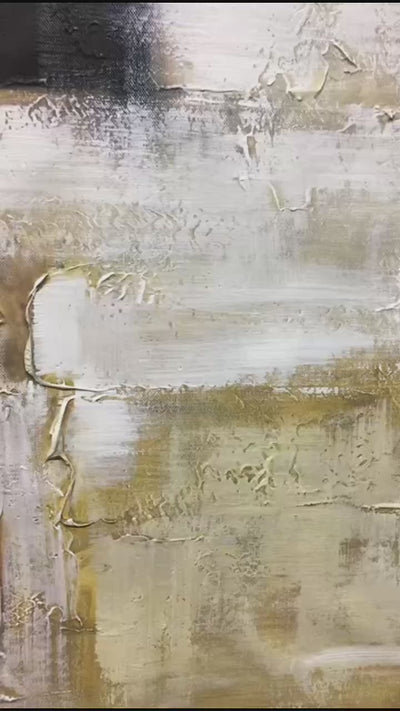 Vertical Neutral Abstract Canvas Wall Art – Textured Black White Beige Painting for Modern Home Decor